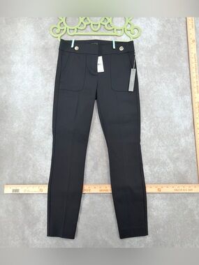 LOFT Marisa Black Slim Pull-On Pants with Gold Buttons